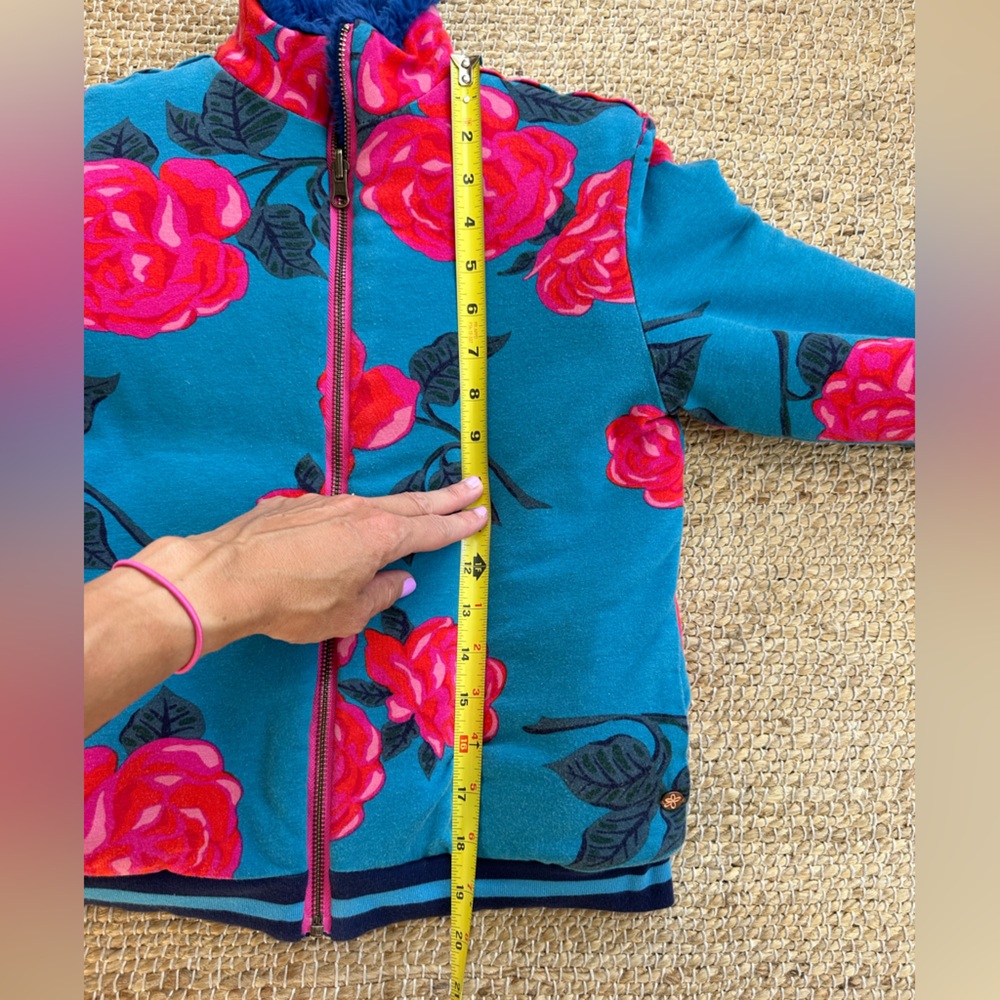Matilda Jane reversible sleigh ride rosey floral and blue fuzzy jacket size 12 - Picture 9 of 11